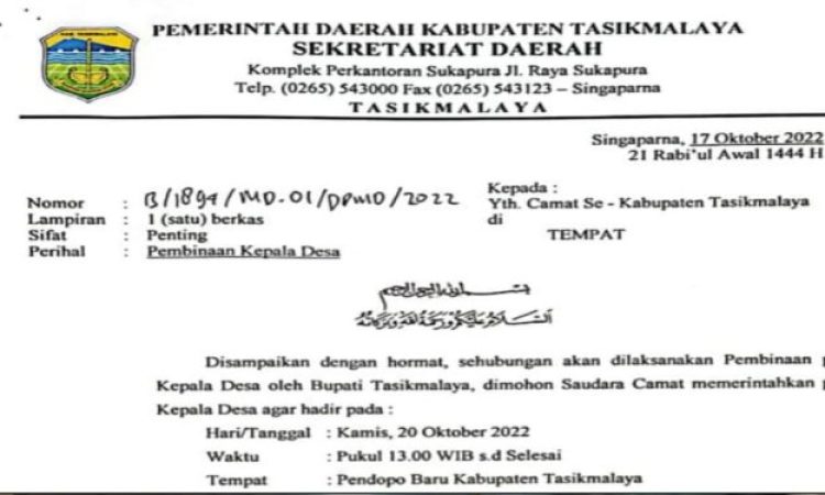 Dampak Dari Ucapan Bupati Yang Diduga Terkesan Merendahkan, Seluruh Kades Akan Gelar Aksi Damai, Sekda Layangkan Surat Undangan Pembinaan Kades!!!