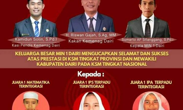 Tiga Siswa /Siswi Dari Madrasah Dairi Ikuti KSM Tingkat Provinsi