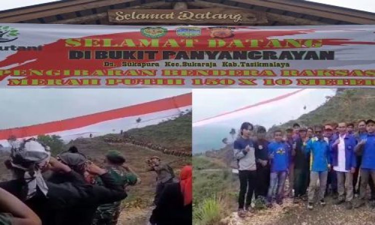 Bendera Raksasa Sepanjang 150 Meter Dikibarkan Di Bukit Panyangrayan Sukaraja Kabupaten Tasikmalaya