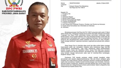 Ketua PWRI Kabupaten Tasikmalaya ; Meskipun Dewan Pers Larang Wartawan Minta THR Menjelang Idul Fitri 1446 H, Bukan Berarti Wartawan Dilarang Menerima Setiap Pemberi